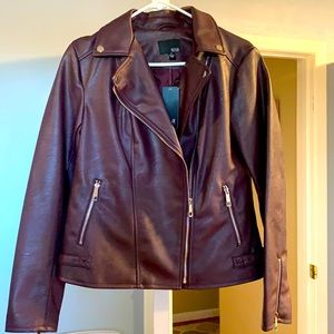 NWT size medium A.n.a faux leather burgundy moto jacket